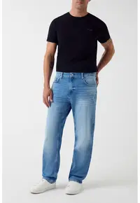 Blugi relaxed fit cu aspect decolorat - Albastru deschis