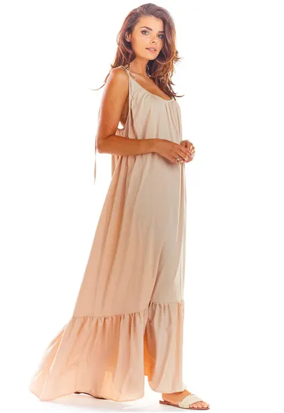 Rochie maxi oversize de vara din viscoza - - Bej