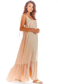 Rochie maxi oversize de vara din viscoza - - Bej