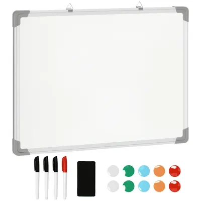 HOMCOM Tablă Magnetică de Perete cu Margini Rotunjite cu Radieră, Markere și Magneți, 60x1.8x45 cm, Albă | Aosom Romania