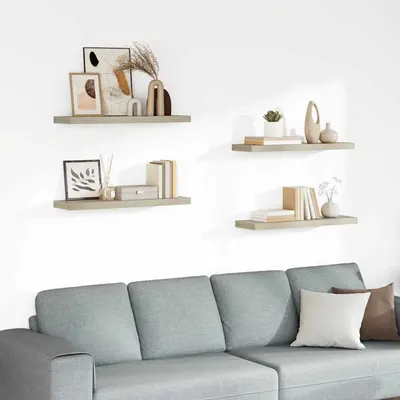 vidaXL Rafturi de perete suspendate 4 buc., stejar, 80x23,5x3,8 cm MDF