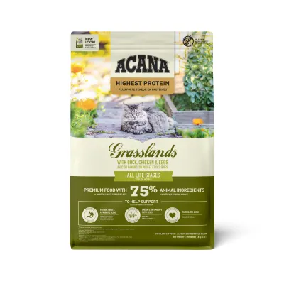 ACANA Highest Protein Grasslands, Rață și Pui, hrană uscată fără cereale pisici, 1.8kg