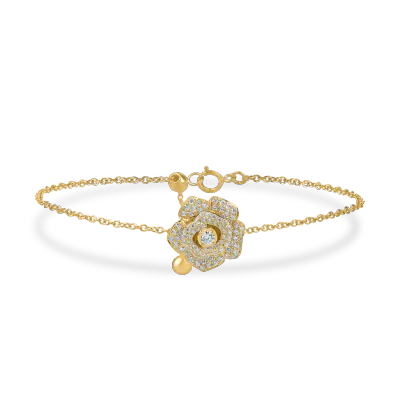 Bratara cu pandantiv floare din aur galben cu diamante de 0.43ct