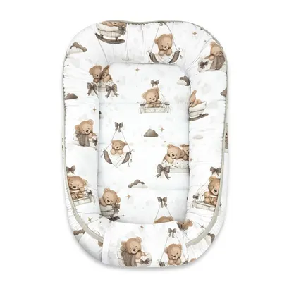 Cosulet bebelus, MimiNu, Pentru dormit, Baby Cocoon 75x55 cm, Husa 100% bumbac, Din bumbac certificat Oeko Tex Standard 100, Tedy bear dreams beige