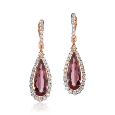 Cercei lacrima din aur roz cu turmaline de 4.51ct si diamante de 0.88ct
