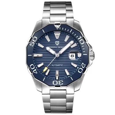 Ceas bărbătesc automat PAGANI DESIGN PD-1617 - cadran albastru, brățară argintie inox, stil sport-elegant, rezistent la apă