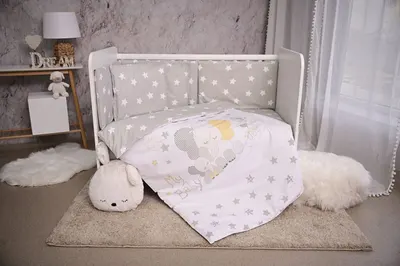 Set lenjerie pat Smile bumbac ranforce Elephant Grey Stars 60 x 120 cm