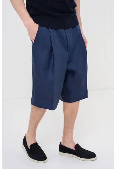 Pantaloni scurti relaxed fit din in cu pliuri frontale Felino - Bleumarin