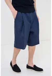 Pantaloni scurti relaxed fit din in cu pliuri frontale Felino - Bleumarin
