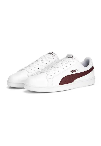 Pantofi sport de piele ecologica cu talpa plata - Alb/Visiniu