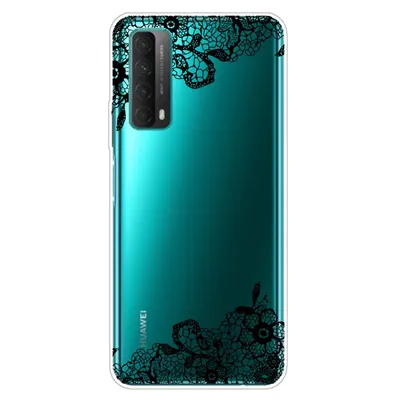 Husa silicon Compatibila cu Huawei P Smart 2021 model Flower Laces, Silicon, TPU Transparent/Negru Engros