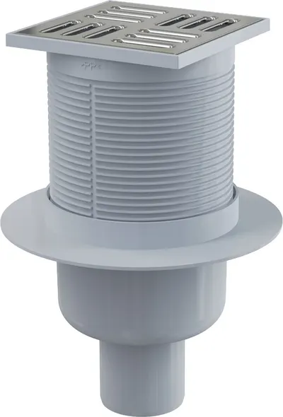 Sifon pardoseală ieşire verticală 105×105/50 mm, grătar oţel, APV2