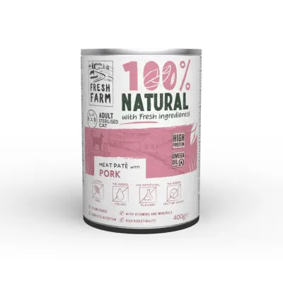 FRESH FARM Smooth Sterilised, Porc, conservă hrană umedă pisici sterilizate, (pate), 400g