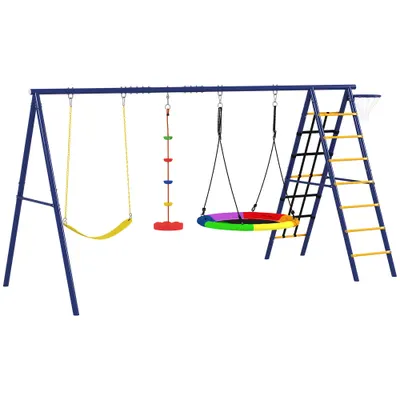AIYAPLAY Set de Leagăne 6 în 1 pentru Copii cu Cuib Scară Plasă pentru Cățărat Coș 350x183x200 cm Multicolor | Aosom Romania