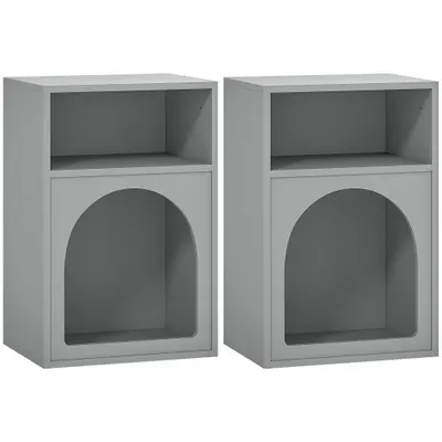 HOMCOM Set de 2 noptiere, noptieră cu compartimente deschise, design arcuat, 40 x 30 x 60 cm, gri | Aosom Romania