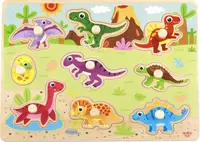 Puzzle din lemn pentru copii cu manere Tooky Toy - Dinozauri