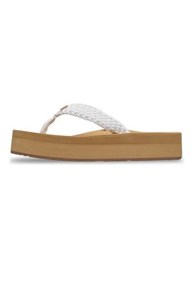 Papuci flip-flop cu aspect impletit Porto - Alb/Maro camel
