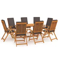 vidaXL Set mobilier de grădină cu perne gri, 9 piese, lemn masiv tec
