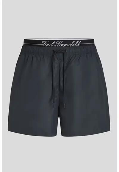 Pantaloni scurti de baie cu snur de ajustare in talie - Gri carbune