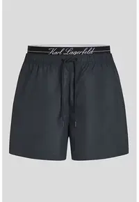 Pantaloni scurti de baie cu snur de ajustare in talie - Gri carbune