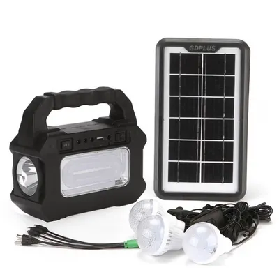 Kit panou solar GD-8080 cu 3 becuri si lanterna inclusa