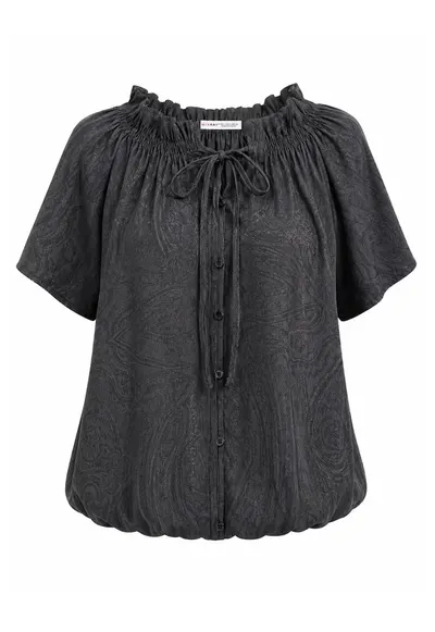Bluza dama - regular fit - imprimeu Paisley - negru - material subtire