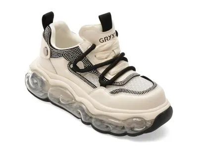 Pantofi sport GRYXX alb-negru, 5372, din material textil si piele naturala