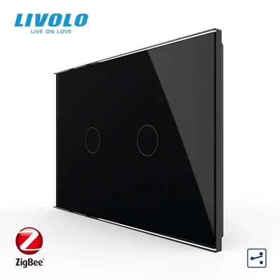 Intrerupator dublu, standard italian, cap scara / cap cruce, wireless Protocol Zigbee, cu panou sticla, 3M Negru