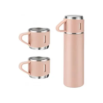Termos 500 ml + 2 cesti otel inoxidabil roz