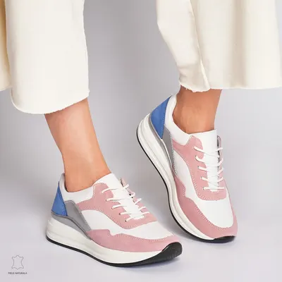 Pantofi Casual dama din Piele naturala Multicolor CRL1234 ALB CU ROZ