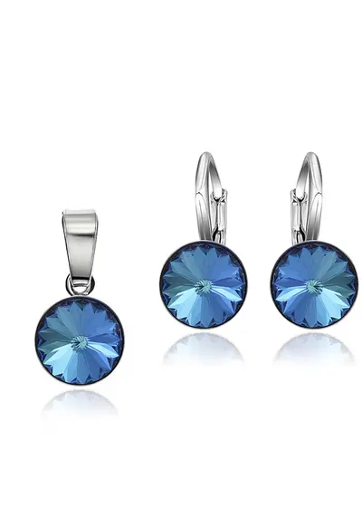 Set Argint 925 placat cu rodiu cu cristale Swarovski® Rivoli 8mm LRS - Bleumarin