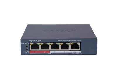 Switch PoE Hikvision DS-3E1105P-EI/M(V2), 4 × 10/100 Mbps PoE port,1 × 10/100 Mbps RJ45 port, Total PoE Power Budget 45W, Suppor