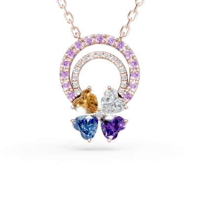 Lant cu pandantiv floare din aur roz cu pietre pretioase si semipretioase de 0.7ct