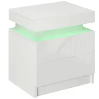Noptiera alba HOMCOM cu lumina LED RGB, noptiera frontala lucioasa cu 2 sertare, pentru camera de zi, dormitor | Aosom RO
