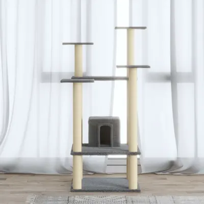 vidaXL Ansamblu pisici, stâlpi din funie sisal, gri deschis, 110 cm