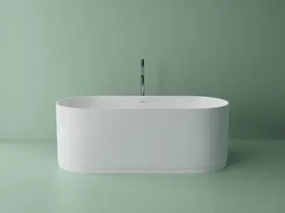 Cada baie freestanding compozit Marmite Lagon, 167 cm, ovala, alb lucios, cu preaplin