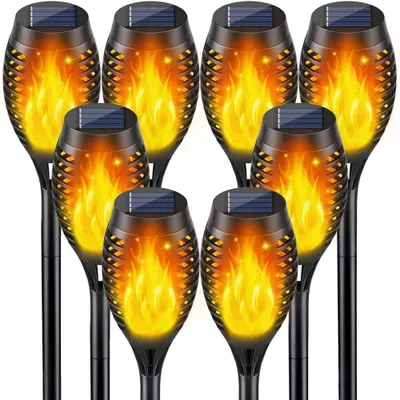 Set 8 x Lampa solara tip torta cu efect flacara, 50 cm