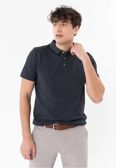 Tricou polo barbati din bumbac - Regular Fit - uni - O-Chase - albastru marin - Bleumarin