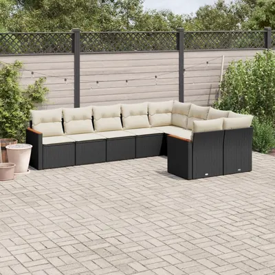 Gossi set mobilier de gradina cu perne, 9 piese, negru, poliratan