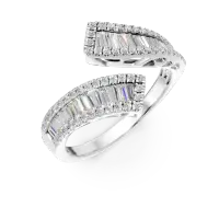 Inel deschis din aur alb cu diamante baguette si rotunde de 0.94ct