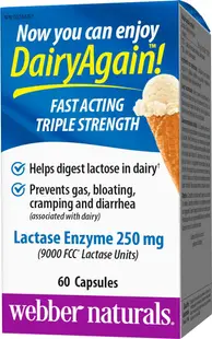Lactase Enzyme Pentru intoleranță la lactoză, 250 mg, 60 capsule, Webber Naturals
