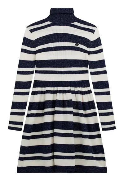 Rochie tricotata cu dungi - Alb murdar/Bleumarin