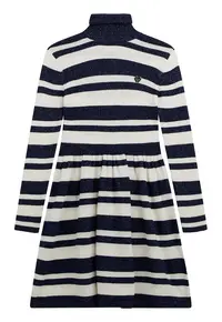Rochie tricotata cu dungi - Alb murdar/Bleumarin