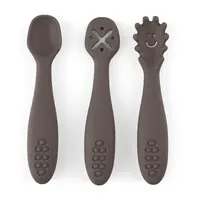 Set 3 lingurite, Petite&Mars, Take&Match, Din silicon, Diverse forme, Pentru supa, paste, alimente usoare, Dezvolta simturile si abilitatile senzoriale, Adecvate pentru masina de spalat vase, Fara BPA, 6 luni+, Bitter Cocoa, Maro