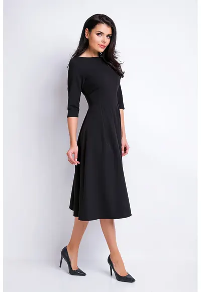 Rochie eleganta midi in clos office cu decolteu barca si maneci 3/4 - - Negru