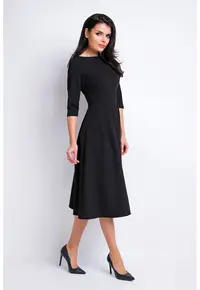Rochie eleganta midi in clos office cu decolteu barca si maneci 3/4 - - Negru