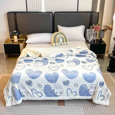 Patura CoCoLiNo cu blanita, 200x230cm, Jojo Home, Alb, Bleu, Inimioare