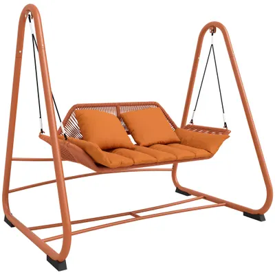 Outsunny Balansoar Hollywood, leagăn de grădină cu perne, cadru, pentru grădină, balcon, 174 x 120 x 162 cm, metal, Teracotă | Aosom Romania