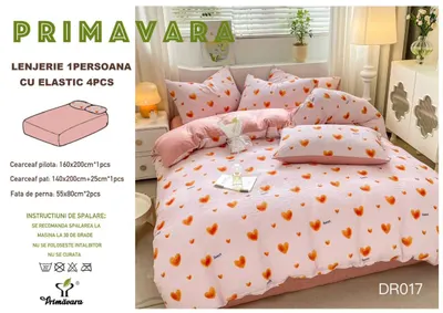 Lenjerie Din Bumbac Tip Finet Textura Creponata 1 Persoana Cu Elastic - Inimioare Dulci - Engros