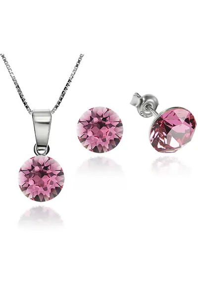 Set Argint 925 placat cu rodiu cu cristale Swarovski® Xirius Rose 8mm Surub + Lant
